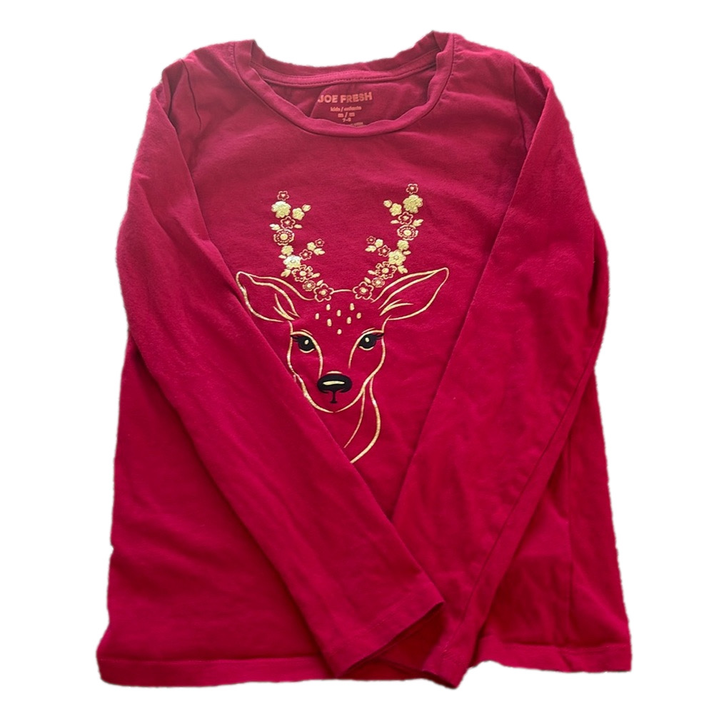 Joe Fresh kids long sleeve reindeer shirt | size 7-8